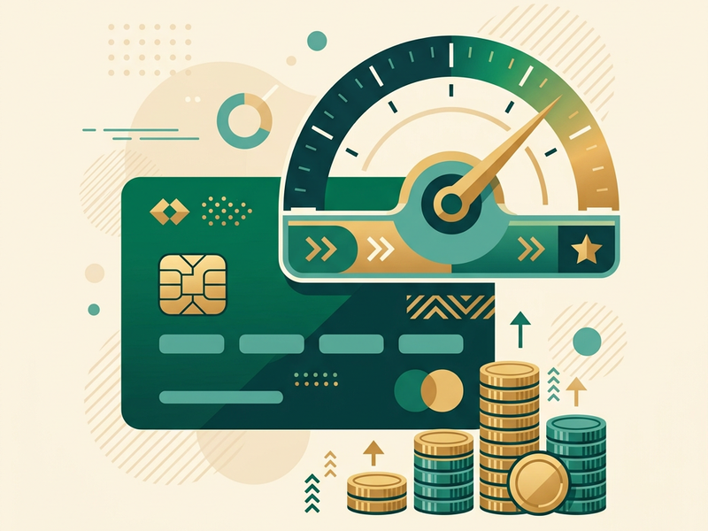 Credit loan illustration with credit card and score gauge