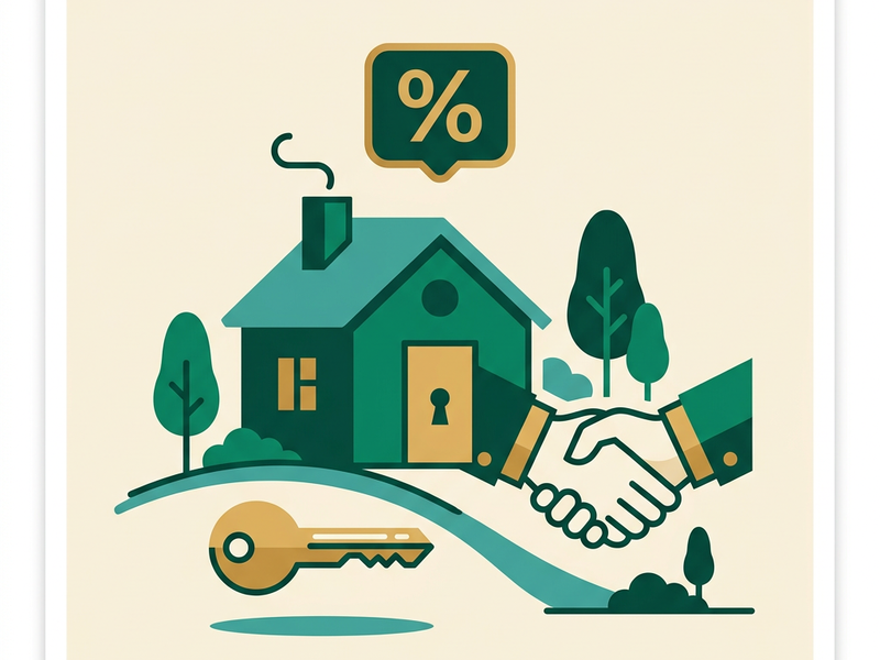 Mortgage loan illustration with house and key