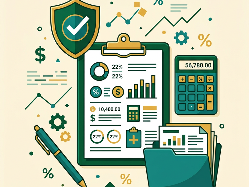 Tax advisory illustration with documents and calculator